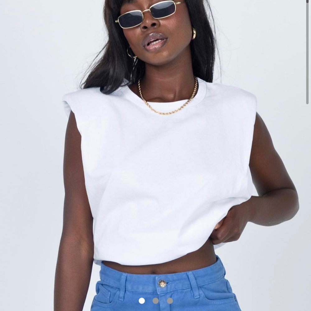 White Muscle Tank - Shoulder Pad Top